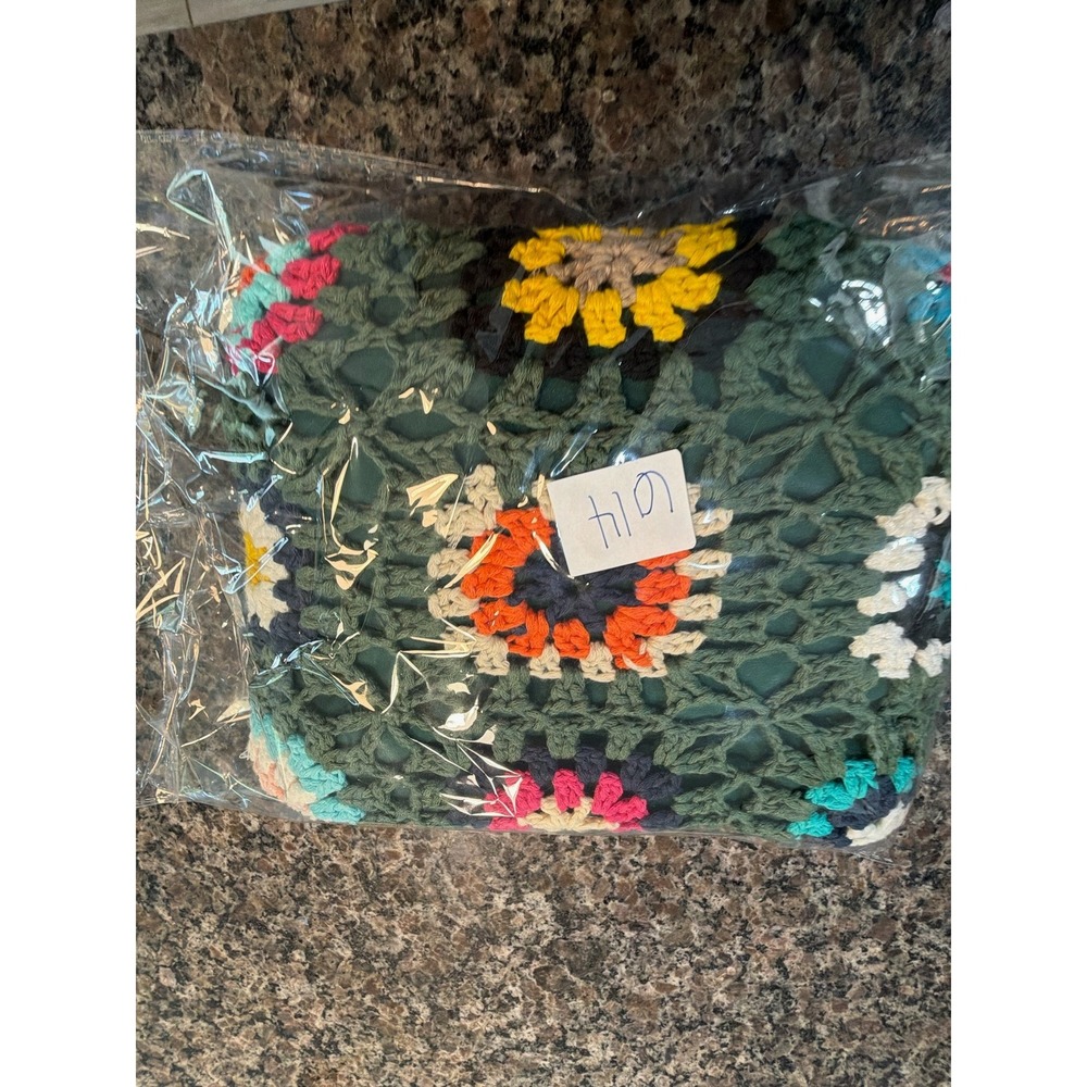 Umgee USA Womens 2XL Green Crochet Granny Square Boho Flutter Sleeve Blouse Top - Picture 6 of 6